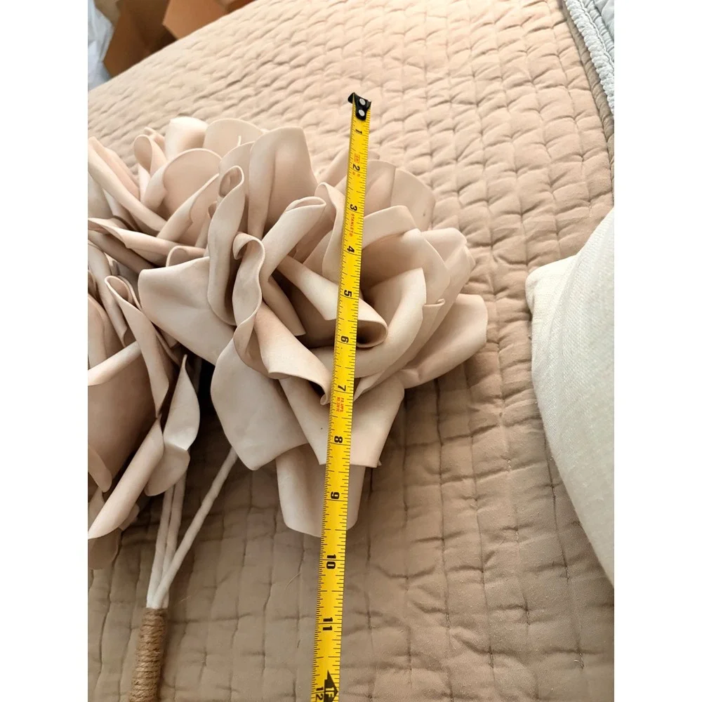 XXL Large Artificial Rose Stem Trio Beige Tan White Boho Floral Decor 36